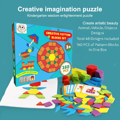 Picture of 160 Pcs Creative Pattern Blocks Geometric Shape Puzzle Graphical Early Educational Tangram Toy Board Game Picture of 160 Pcs Creative Pattern Blocks Geometric Shape Puzzle Graphical Early Educational Tangram Toy Board Game