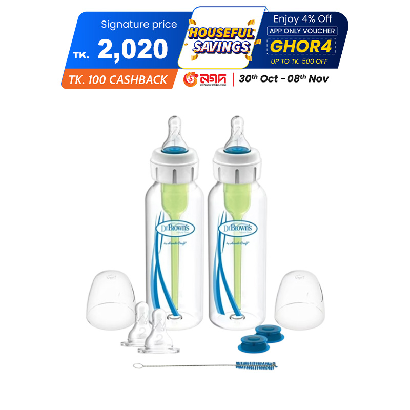 Picture of Dr. Brown’s Narrow Neck Options+ Bottle 250ml, Blue, 2-pack