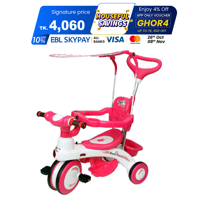 Picture of Kids Rock Rider Tricycle with Backrest, Safety Fence, Push Handle and Sunroof Picture of Kids Rock Rider Tricycle with Backrest, Safety Fence, Push Handle and Sunroof