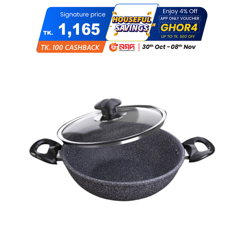 Picture of TPR NS Marble Coated Karai With Lid 26 CM Picture of TPR NS Marble Coated Karai With Lid 26 CM