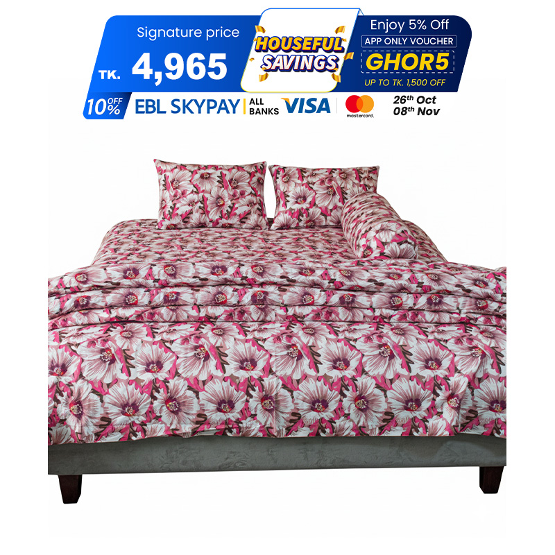 Picture of China Rose Print – Pink Comforter Bedding Set (5Pcs)