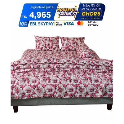 Picture of China Rose Print – Pink Comforter Bedding Set (5Pcs)