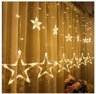 Picture of badge Golden Big Star Curtain Light, 12 Hanging Golden Star String Lights, Fairy Lights Picture of badge Golden Big Star Curtain Light, 12 Hanging Golden Star String Lights, Fairy Lights