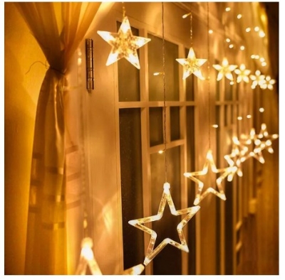 Picture of badge Golden Big Star Curtain Light, 12 Hanging Golden Star String Lights, Fairy Lights Picture of badge Golden Big Star Curtain Light, 12 Hanging Golden Star String Lights, Fairy Lights