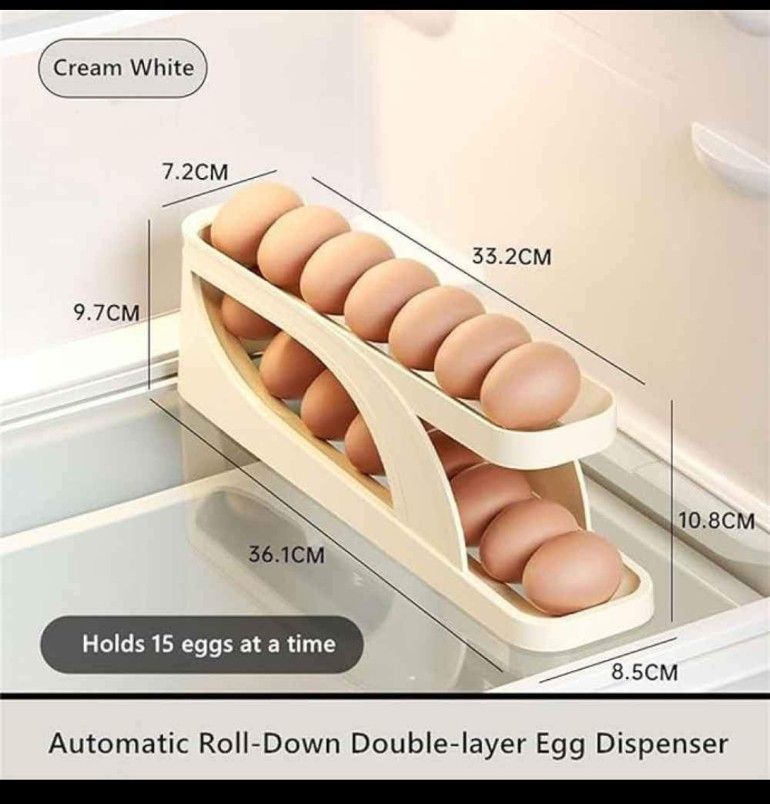 Picture of New Automatic Rolling-Down Double-Layer Egg Dispenser, Space-Saving Egg Holder Dispenser for Refrigerator, Egg Container for Kitchen Egg Organizer Fridge Holds 15 Eggs (1-Pack) Picture of New Automatic Rolling-Down Double-Layer Egg Dispenser, Space-Saving Egg Holder Dispenser for Refrigerator, Egg Container for Kitchen Egg Organizer Fridge Holds 15 Eggs (1-Pack)