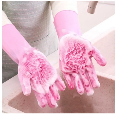 Picture of High Quality Silicone Dish Washing Kitchen Hand Gloves - Multicolor Picture of High Quality Silicone Dish Washing Kitchen Hand Gloves - Multicolor