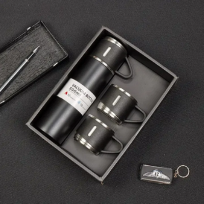 Picture of 500Ml Vacuum Flask Stainless Steel with 3 Cup Set: Keep Hot and Cold water