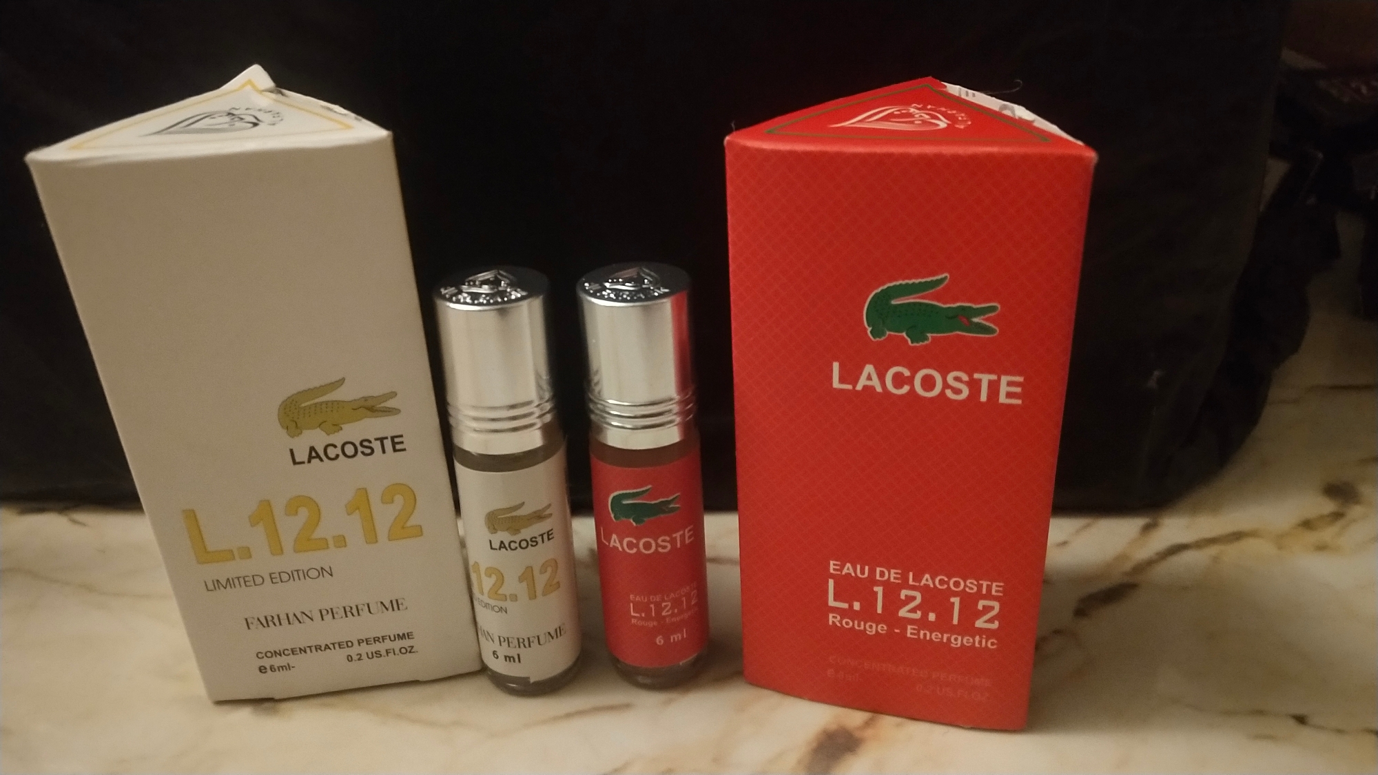 Picture of Combo of Lacoste Limited Edition & Lacoste Rouge Energetic by Al Farhan Concentrated Perfume Oil Long Lasting Non-alcoholic Fragrance - 6ml+6ml Picture of Combo of Lacoste Limited Edition & Lacoste Rouge Energetic by Al Farhan Concentrated Perfume Oil Long Lasting Non-alcoholic Fragrance - 6ml+6ml
