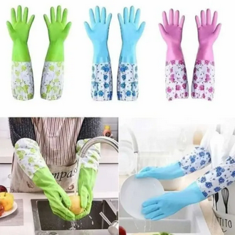 Picture of 1 pair Household Gloves with Soft Fiber lining Extra Long Cuff and Vinyl Textured Grip for Women, Reusable Gloves for Dish Washing, Latex Free, Elbow Length Picture of 1 pair Household Gloves with Soft Fiber lining Extra Long Cuff and Vinyl Textured Grip for Women, Reusable Gloves for Dish Washing, Latex Free, Elbow Length
