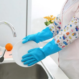 Picture of 1 pair Household Gloves with Soft Fiber lining Extra Long Cuff and Vinyl Textured Grip for Women, Reusable Gloves for Dish Washing, Latex Free, Elbow Length Picture of 1 pair Household Gloves with Soft Fiber lining Extra Long Cuff and Vinyl Textured Grip for Women, Reusable Gloves for Dish Washing, Latex Free, Elbow Length