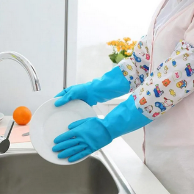 Picture of 1 pair Household Gloves with Soft Fiber lining Extra Long Cuff and Vinyl Textured Grip for Women, Reusable Gloves for Dish Washing, Latex Free, Elbow Length Picture of 1 pair Household Gloves with Soft Fiber lining Extra Long Cuff and Vinyl Textured Grip for Women, Reusable Gloves for Dish Washing, Latex Free, Elbow Length