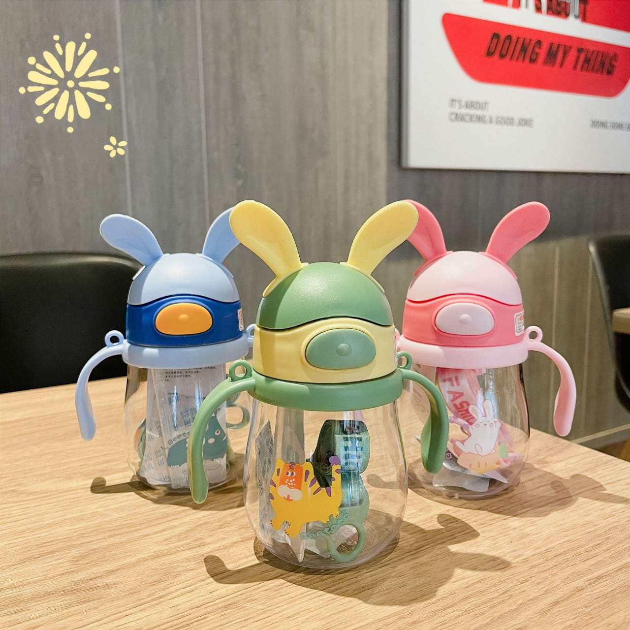 250 ml rabbit water pot Picture of Kids water bottle with straw Cartoon kids reusable travel bpa free children water bottle with straw/strap  portable baby feeding cup