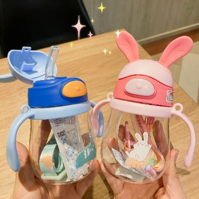 250 ml rabbit water pot Picture of Kids water bottle with straw Cartoon kids reusable travel bpa free children water bottle with straw/strap  portable baby feeding cup