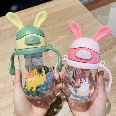 250 ml rabbit water pot Picture of Kids water bottle with straw Cartoon kids reusable travel bpa free children water bottle with straw/strap  portable baby feeding cup