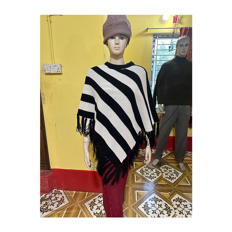 Picture of Ladies Poncho Sweater Winter Collection Wool Blend V-Neck Short Sleeve Khaki Pullover