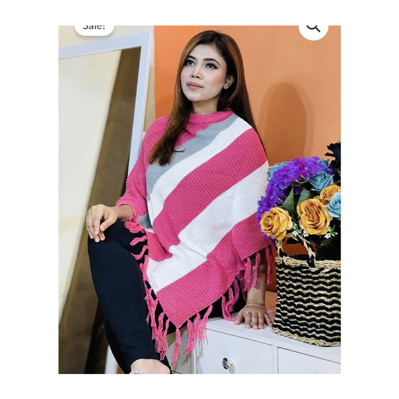 Picture of Ladies Poncho Sweater Winter Collection Wool Blend V-Neck Short Sleeve Khaki Pullover