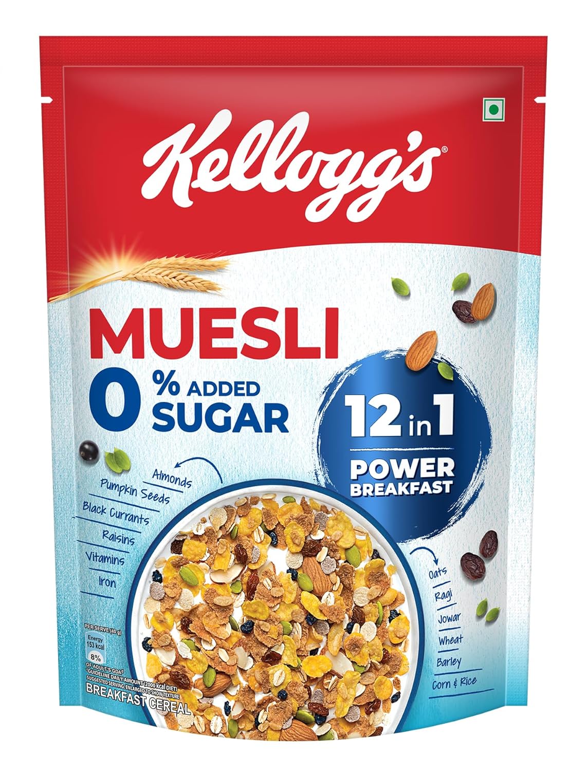 Picture of Kellogg's Muesli 0% Added Sugar Breakfast Cereal 500gm Picture of Kellogg's Muesli 0% Added Sugar Breakfast Cereal 500gm