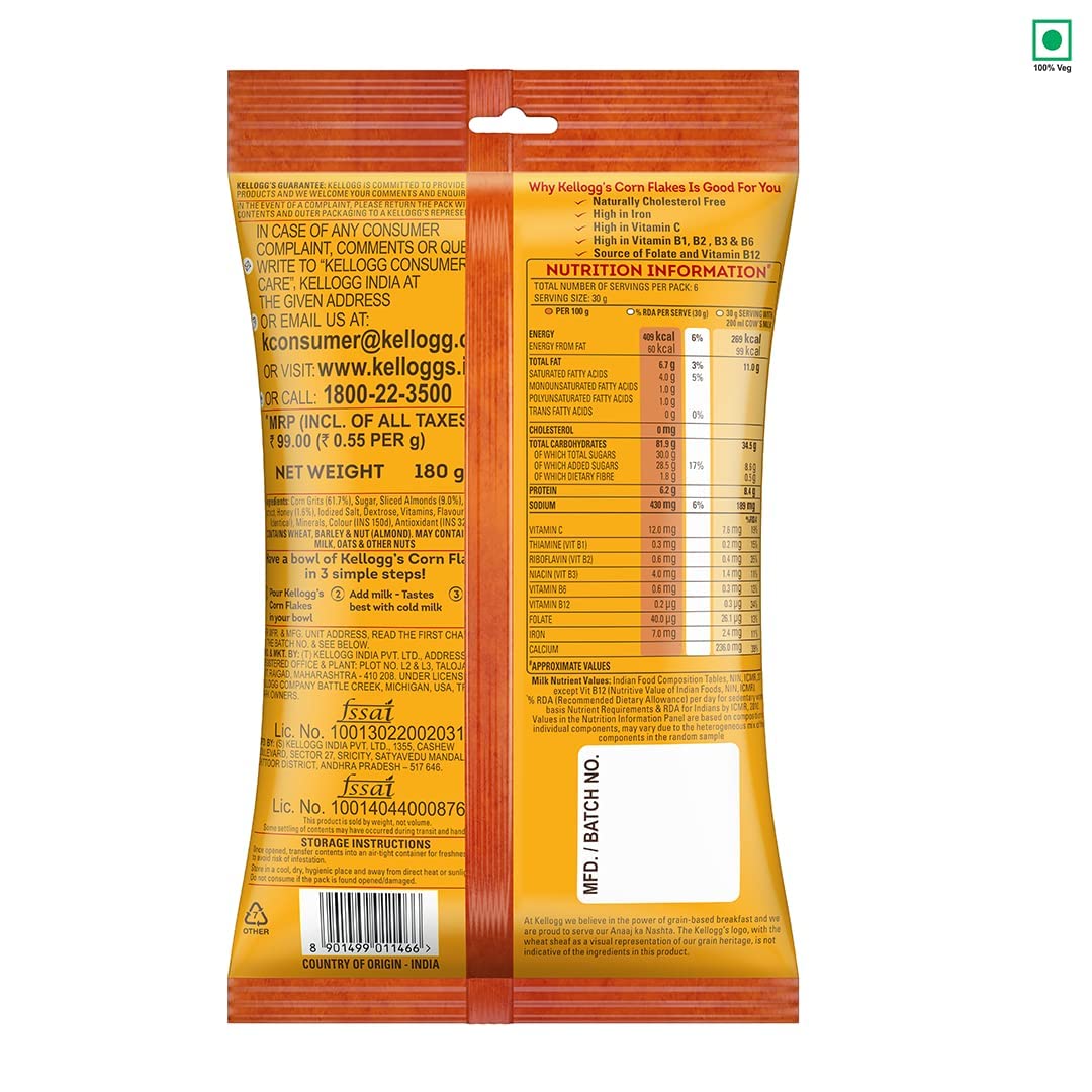 Picture of Kellogg's Corn Flakes Real Almond Honey Breakfast Cereal 168gm