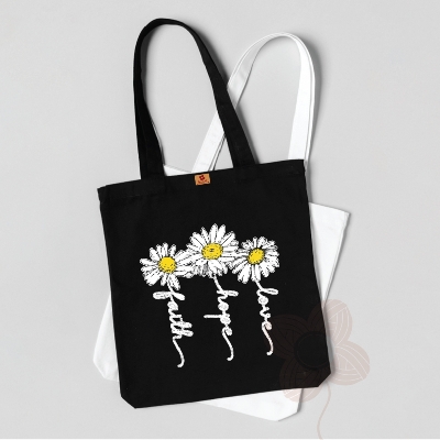 Picture of SamiaCraft Flower Designed Cotton Canvas Tote Bag with Zipper for Women & Students University, College Fashion