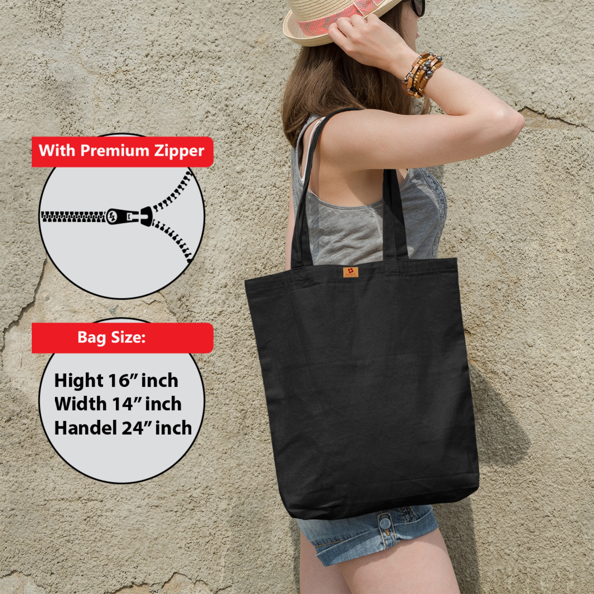 Picture of SamiaCraft Unique Designed Cotton Canvas Tote Bag with Zipper for Women & Students University, College Fashion