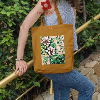 Picture of Samia Craft Aesthetic Leaf Printed Canvas Tote Bag with Zipper - For nature lovers School, College, University - Stylish, Fashionable
