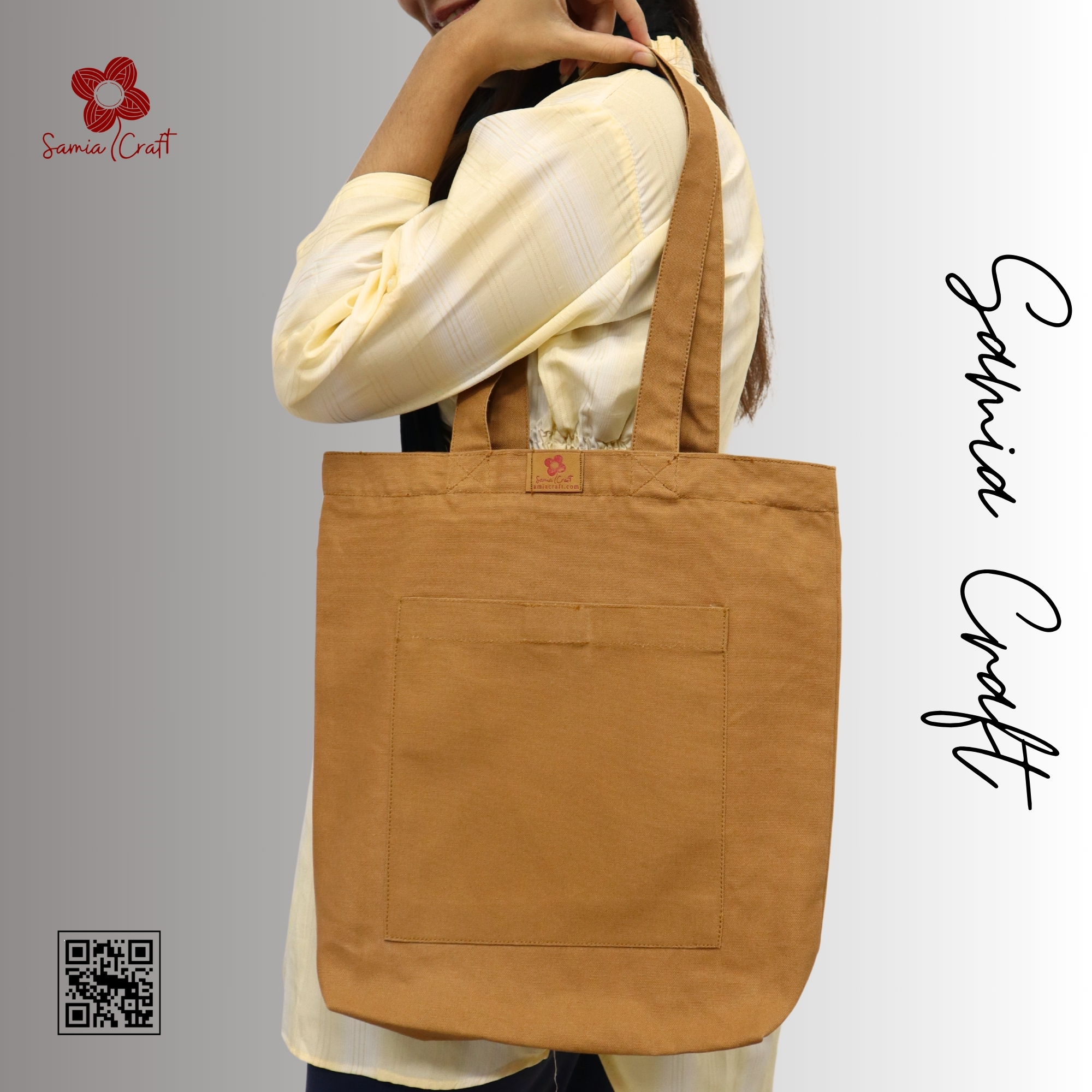 Picture of SamiaCrafts Canvas Tote Bag Exclusive Design with Outside Pocket Shopping Bag /College University Bag, Tote Bag with Zipper