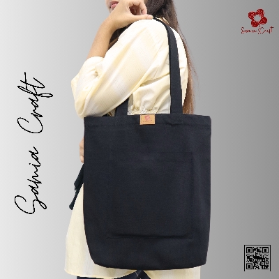 Picture of SamiaCrafts Canvas Tote Bag Exclusive Design with Outside Pocket Shopping Bag /College University Bag, Tote Bag with Zipper