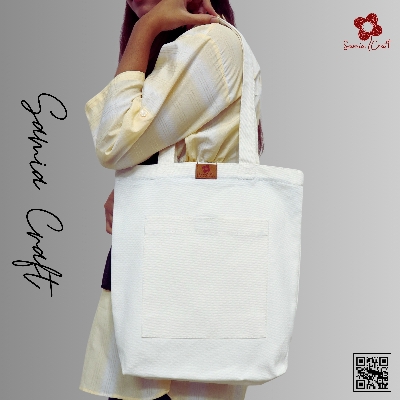 Picture of SamiaCrafts Canvas Tote Bag Exclusive Design with Outside Pocket Shopping Bag /College University Bag, Tote Bag with Zipper