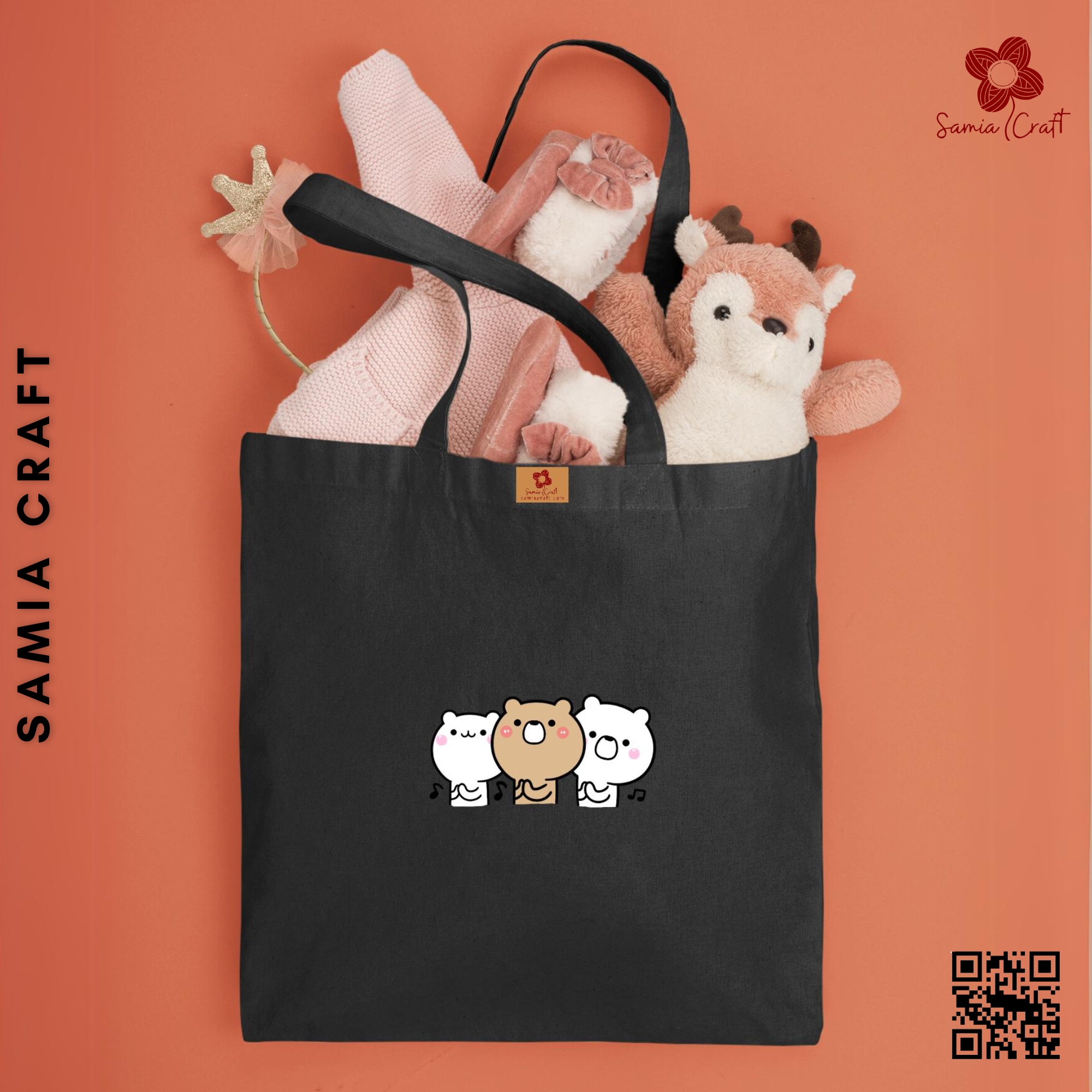 Picture of SamiaCraft Kitty Cat Designed Cotton Canvas Tote Bag with Zipper for Women & Students University, College Fashion