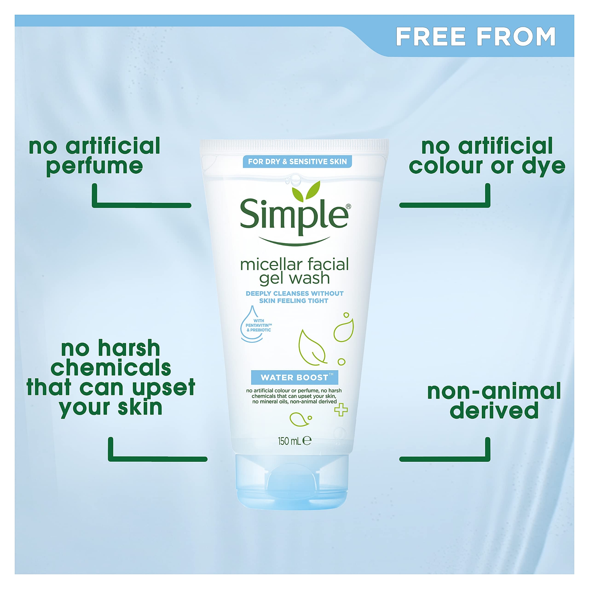Picture of International UK product Simple micellar facial gel wash used for male/ female - 150 ml e