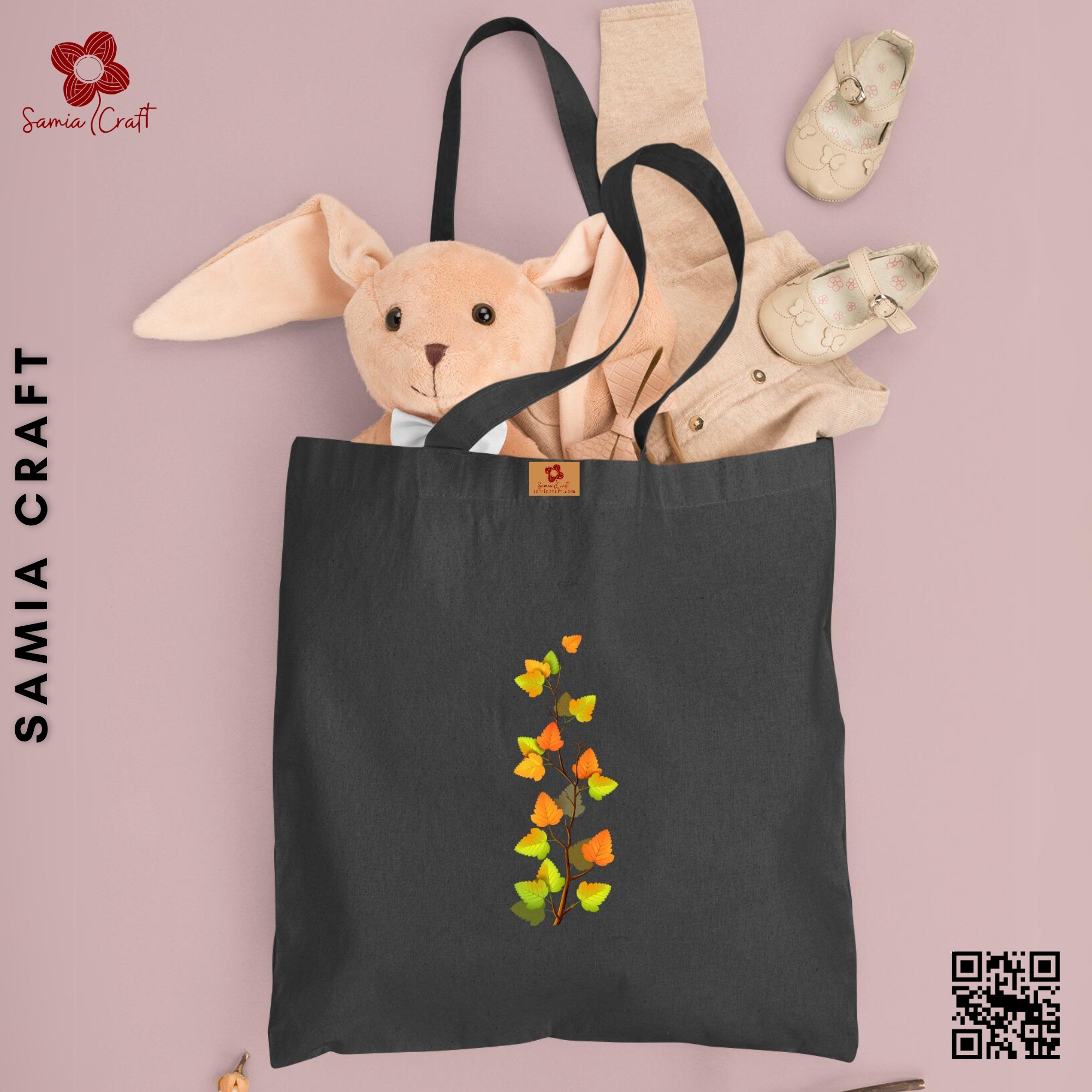 Picture of SamiaCraft Floral Design Cotton Canvas Tote Bag with Zipper for Women & Students University, College Fashion - Everyday Daily Use