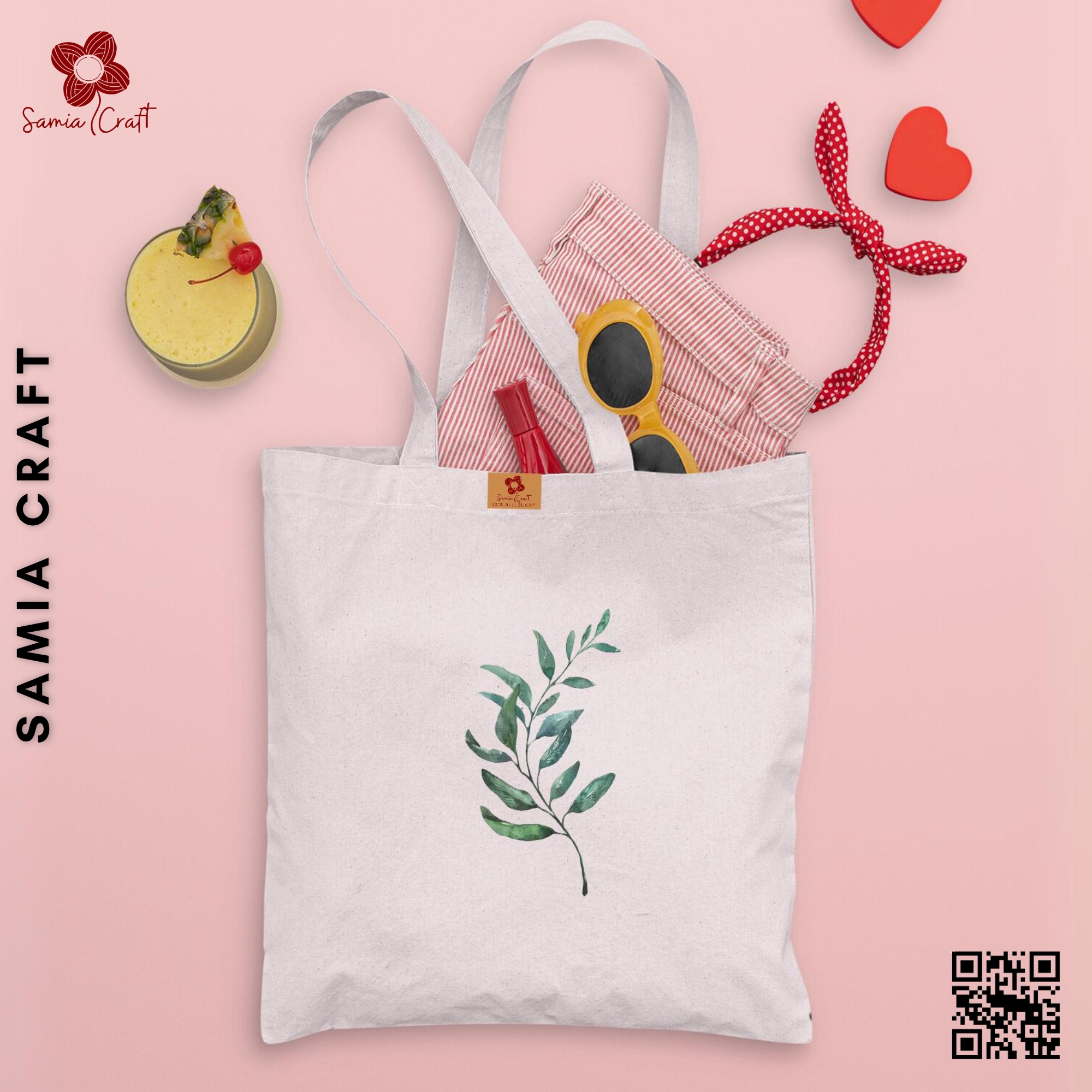 Picture of SamiaCraft Floral Design Cotton Canvas Tote Bag with Zipper for Women & Students University, College Fashion