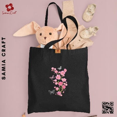 Picture of SamiaCraft Cotton Canvas Tote Bag with Zipper for Women & Students University, College Fashion - Everyday Daily Use