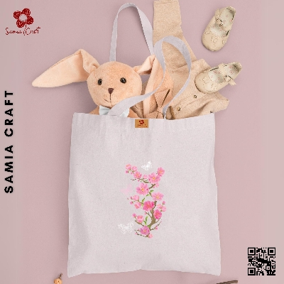 Picture of SamiaCraft Cotton Canvas Tote Bag with Zipper for Women & Students University, College Fashion - Everyday Daily Use