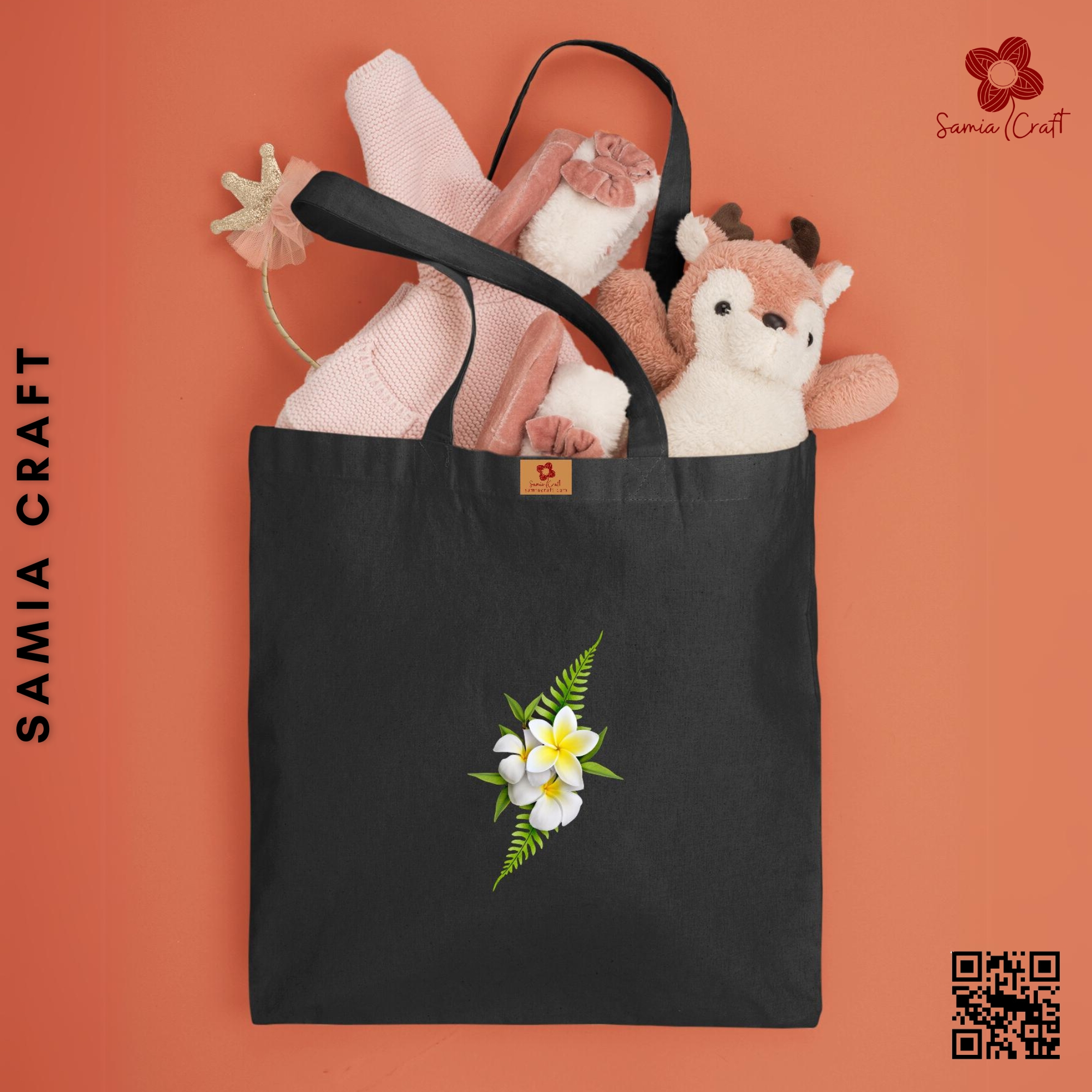 Picture of SamiaCraft Unique Floral Designed Cotton Canvas Tote Bag with Zipper for Women & Students University, College Fashion