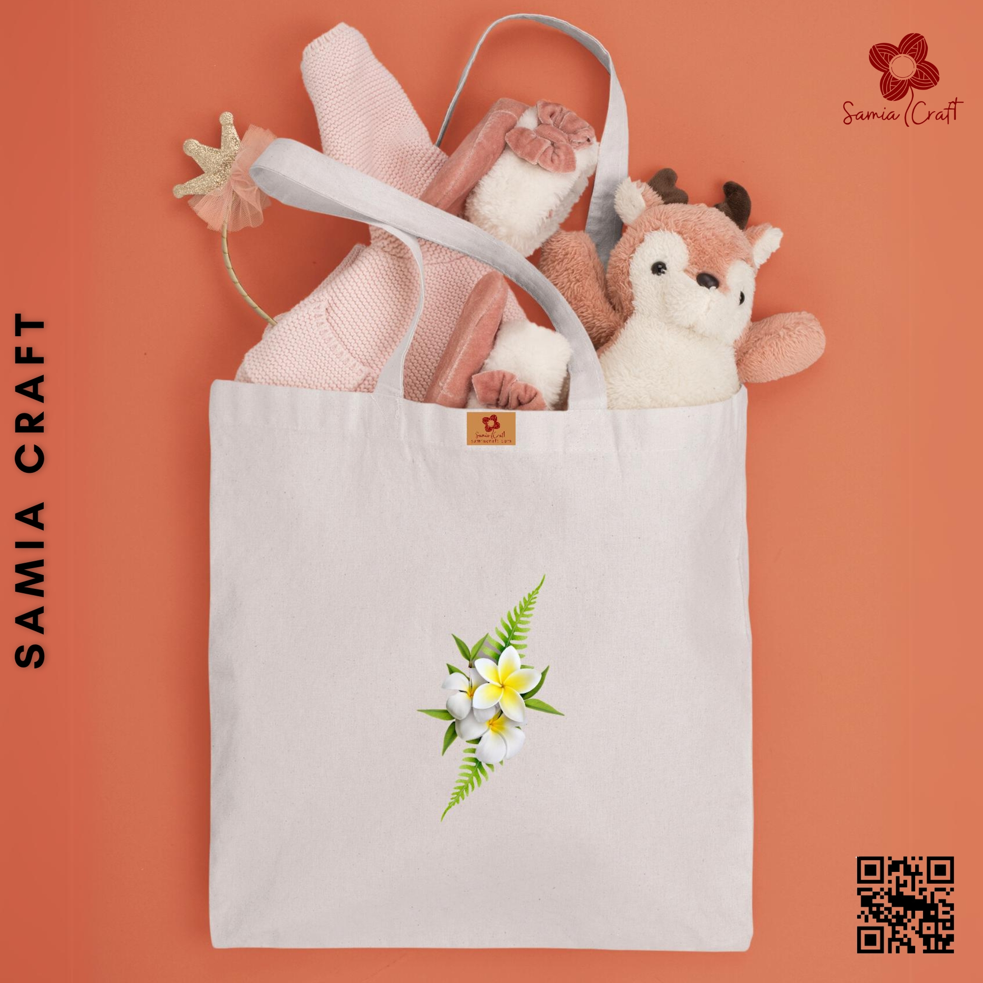 Picture of SamiaCraft Unique Floral Designed Cotton Canvas Tote Bag with Zipper for Women & Students University, College Fashion