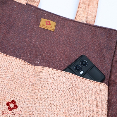 Picture of Samia Craft Classic Casual Carryall Canvas Tote Bag With Outside Pocket for Women - Fabric Tote Bag with Zipper