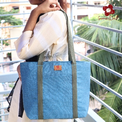 Picture of Samia Craft Eco-Friendly Everyday Canvas Trendy Small Tote Bag with Zipper & Outside Pocket – Ideal for College and University