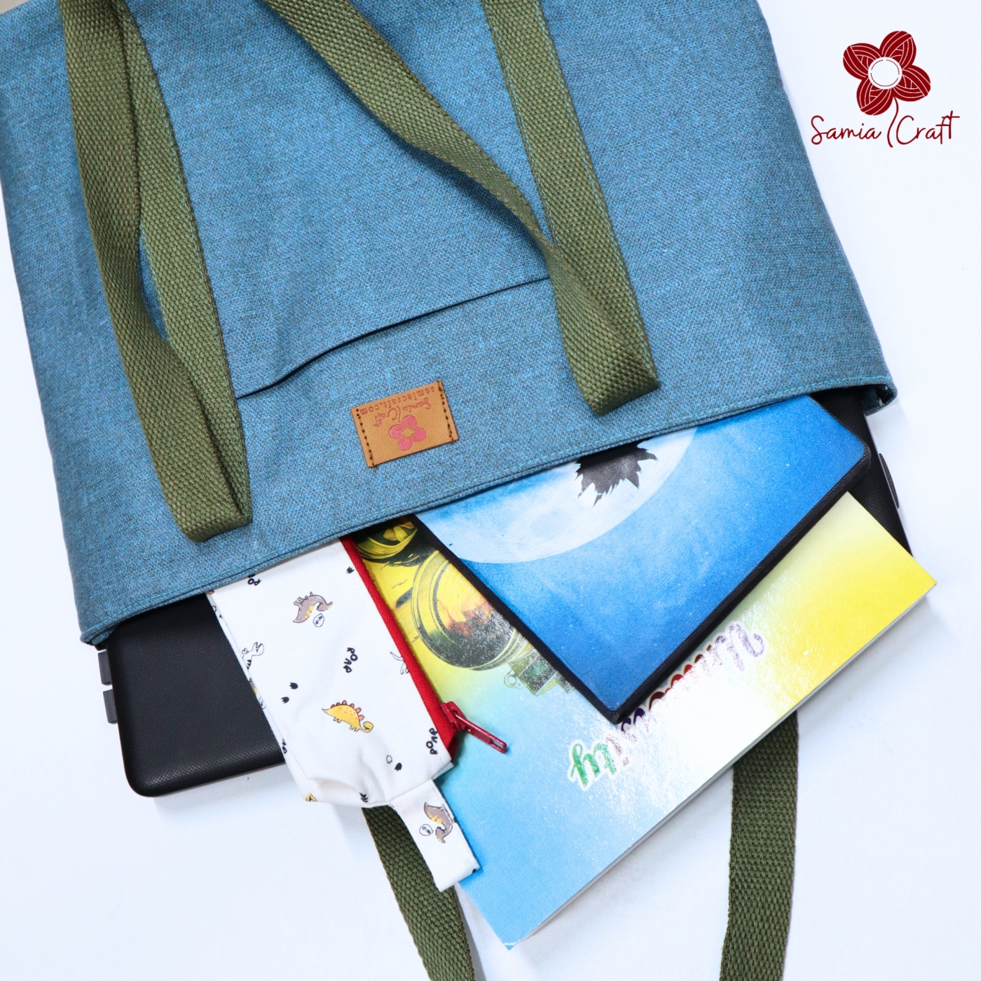 Picture of Samia Craft Eco-Friendly Everyday Canvas Trendy Small Tote Bag with Zipper & Outside Pocket – Ideal for College and University