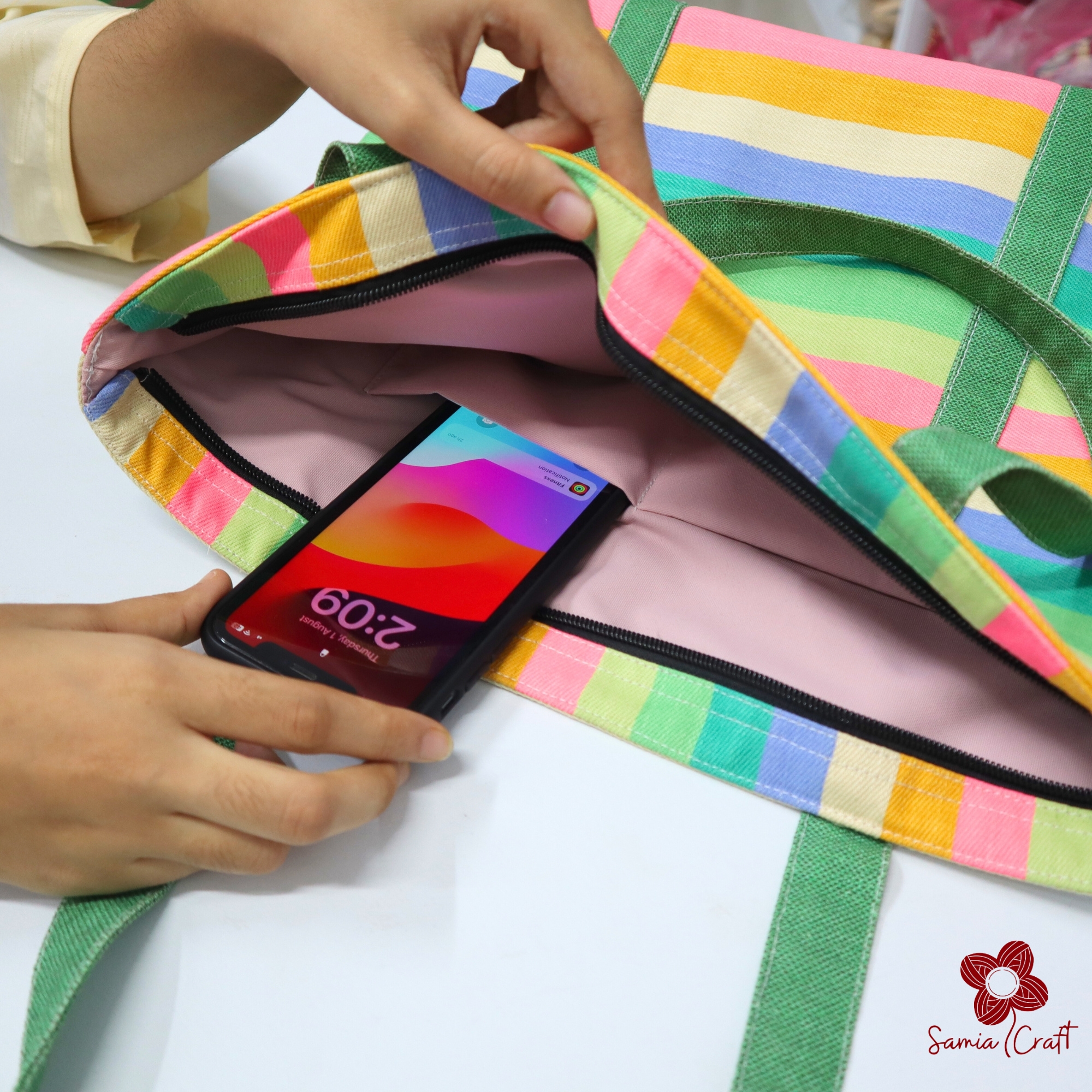 Picture of Samia Craft Unique Design Cotton Canvas Tote Bag for Girls with Zipper – Small Tote for University and Shopping