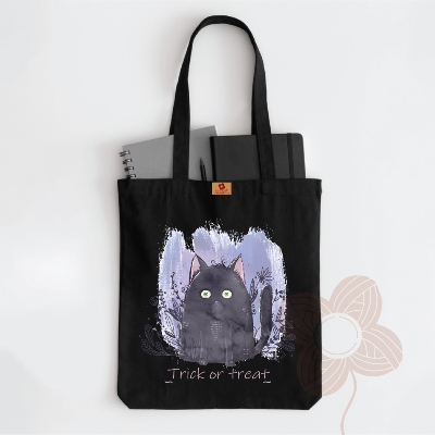 Picture of Samia Craft Aesthetic Kitty Design Printed Canvas Tote Bag with Zipper - For Cats Lovers and School, College, University - Stylish, Fashionable
