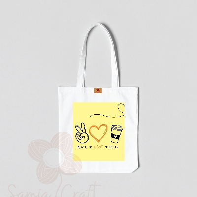 Picture of Samia Crafts Valentine's Canvas Tote Bag with Zipper-peace love coffe