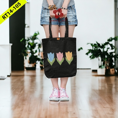 Picture of Samia Craft Flower Design Splendor Cotton Canvas Tote Bag with Zipper in Rainbow Shades - for Large Capacity Simple Design  School College University