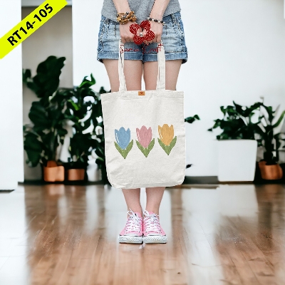 Picture of Samia Craft Flower Design Splendor Cotton Canvas Tote Bag with Zipper in Rainbow Shades - for Large Capacity Simple Design  School College University