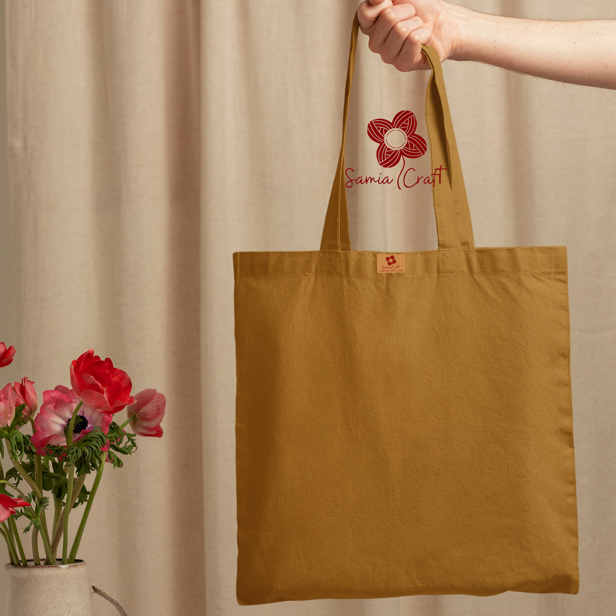 Picture of Samia Crafts 13/14Inch Top Handle Canvas Tote Bag Brown Color with Zipper - Simple Plain Solid Color Hand and Shoulder Bag for Daily Use Picture of Samia Crafts 13/14Inch Top Handle Canvas Tote Bag Brown Color with Zipper - Simple Plain Solid Color Hand and Shoulder Bag for Daily Use