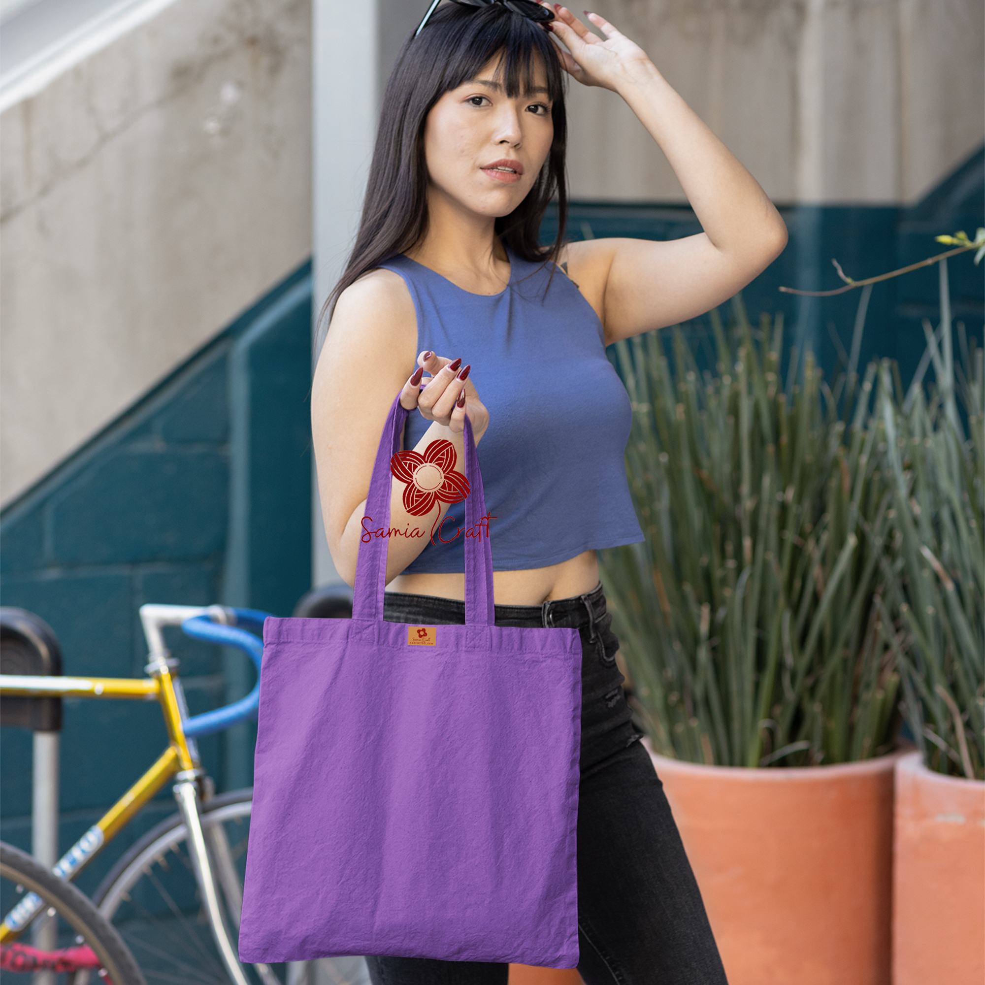 Picture of SamiaCrafts 13/14 Top Handle Canvas Tote Bag Purple Color With Zipper - Simple Plain Solid Color Hand and Shoulder Bag for Regular and Daily Use Picture of SamiaCrafts 13/14 Top Handle Canvas Tote Bag Purple Color With Zipper - Simple Plain Solid Color Hand and Shoulder Bag for Regular and Daily Use
