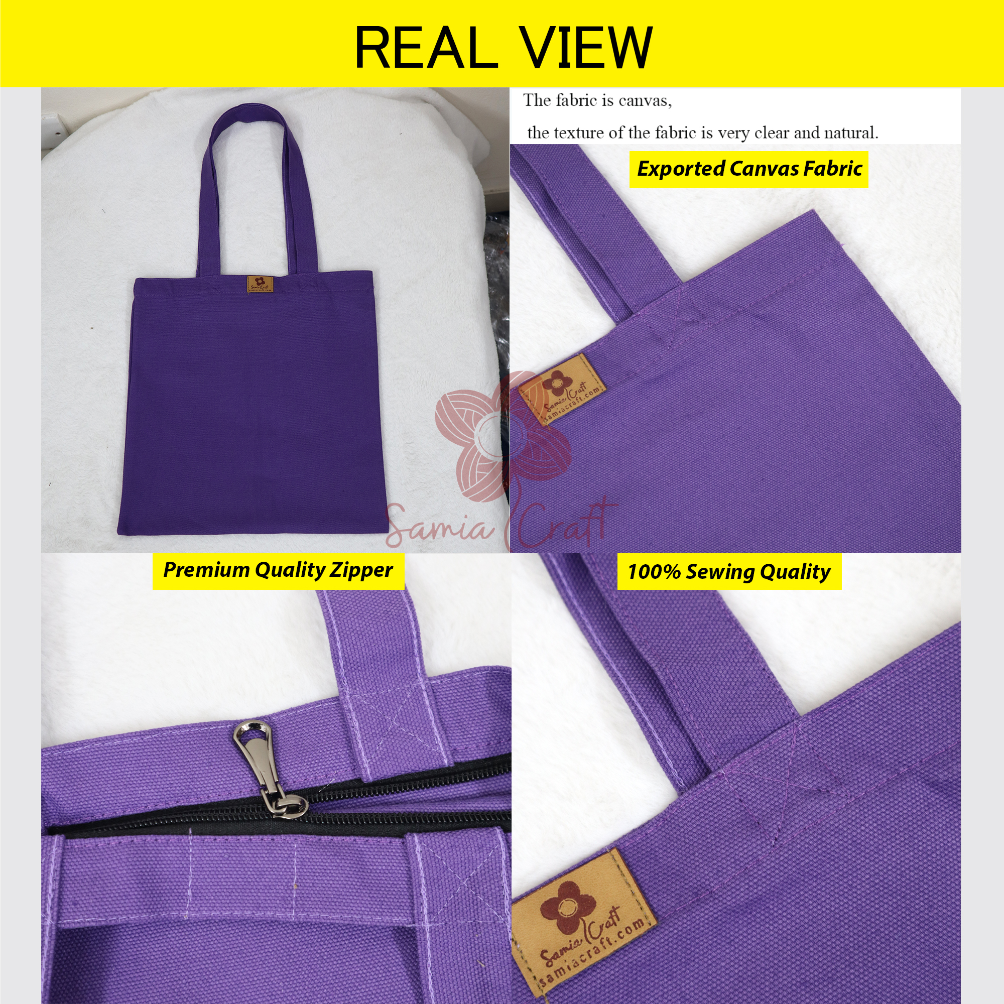 Picture of SamiaCrafts 13/14 Top Handle Canvas Tote Bag Purple Color With Zipper - Simple Plain Solid Color Hand and Shoulder Bag for Regular and Daily Use Picture of SamiaCrafts 13/14 Top Handle Canvas Tote Bag Purple Color With Zipper - Simple Plain Solid Color Hand and Shoulder Bag for Regular and Daily Use