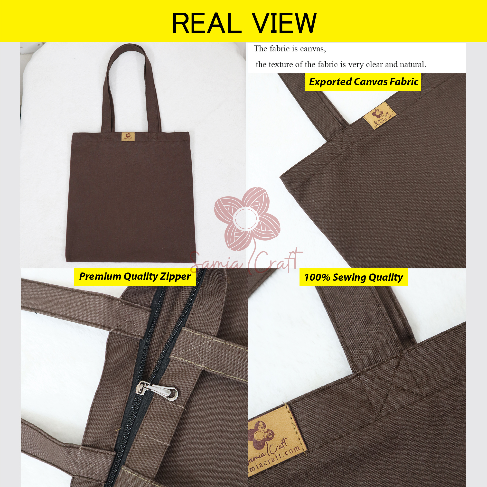 Picture of SamiaCrafts 13/14Inch Top Handle Tote Canvas Bag Coffee Color With Zipper - Simple, Plain, Solid Color Beautiful Hand and Shoulder Bag for Everyday and Daily Use Picture of SamiaCrafts 13/14Inch Top Handle Tote Canvas Bag Coffee Color With Zipper - Simple, Plain, Solid Color Beautiful Hand and Shoulder Bag for Everyday and Daily Use