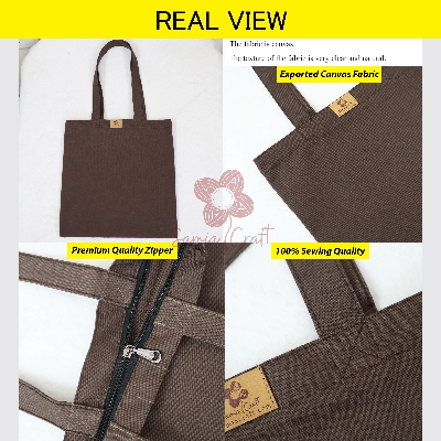 Picture of SamiaCrafts 13/14Inch Top Handle Tote Canvas Bag Coffee Color With Zipper - Simple, Plain, Solid Color Beautiful Hand and Shoulder Bag for Everyday and Daily Use Picture of SamiaCrafts 13/14Inch Top Handle Tote Canvas Bag Coffee Color With Zipper - Simple, Plain, Solid Color Beautiful Hand and Shoulder Bag for Everyday and Daily Use