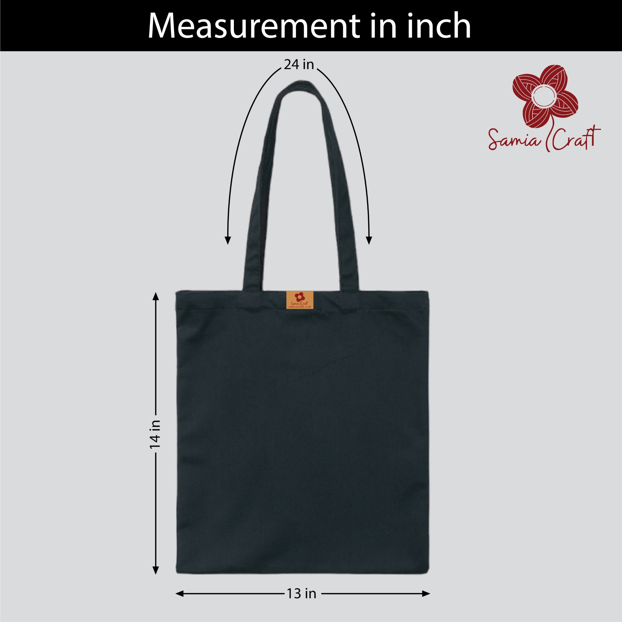 Picture of Samia Crafts 13/14Inc Fashionable Top Handle Simple Plain Solid Black Color Canvas Tote Bag with Zipper Best Fabric & Shopping Bag For Everyday Daily Use - Durability Assurance